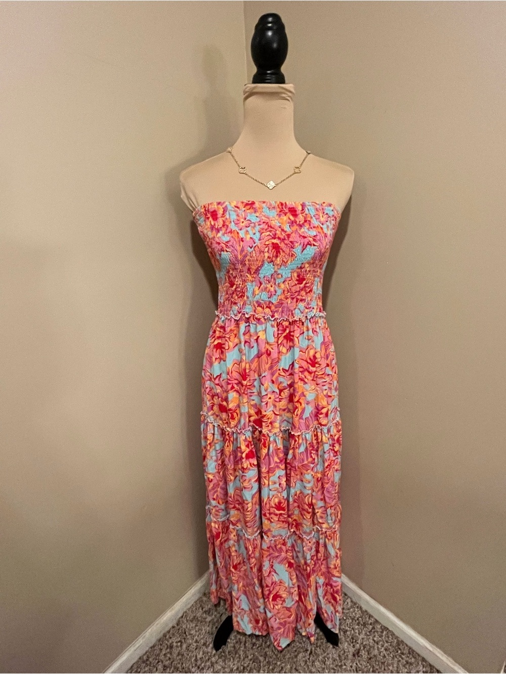 Anthropologie Abel The Label Coastal Multicolor Smocked Top Maxi, size Large